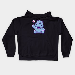 Cute Hippo Waving Hand Cartoon Kids Hoodie